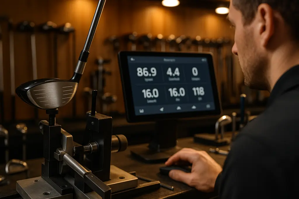 Driver Head Size fitting bay with a golfer testing drivers on a launch monitor