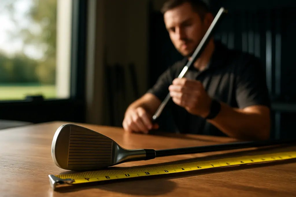 Golfer reviewing fitting metrics on a launch monitor during a club fitting