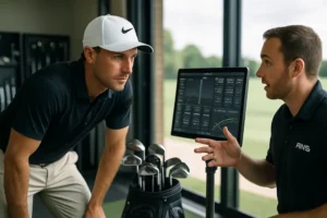 Golf Gadgets 2026 launch monitor beside balls on an indoor hitting mat