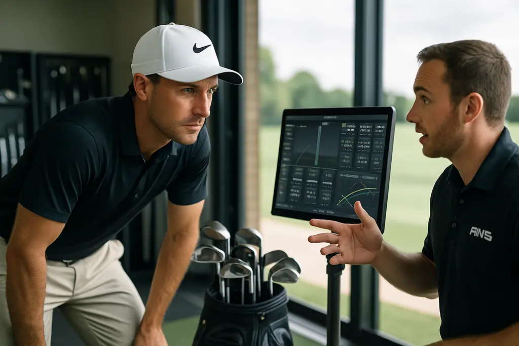Golf Gadgets 2026 launch monitor beside balls on an indoor hitting mat
