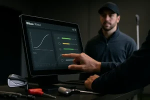 Wilson FitAi Platform fitting bay with launch monitor and test clubs