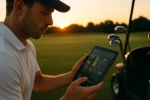 Golfer using the Wilson FitAi platform during an indoor club fitting