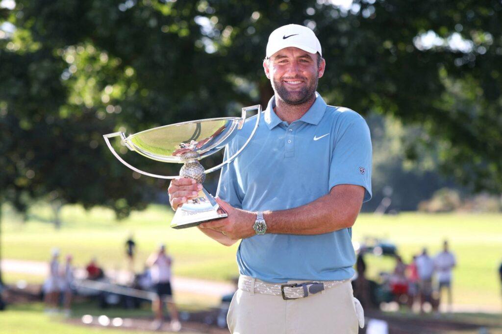 Check out Scottie Scheffler's clubs used to win the PGA Tour Championship. Discover his TaylorMade woods, custom irons, Vokey wedges, and winning putter.