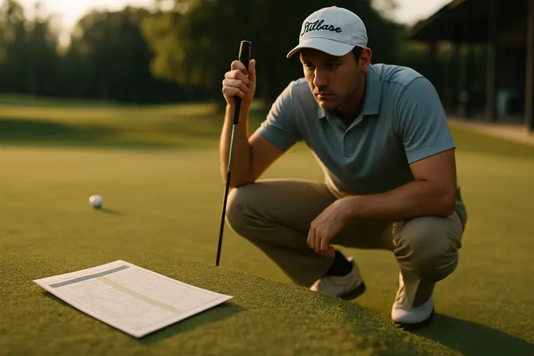 Golfer preparing to tee off on a par four with fairway bunkers ahead