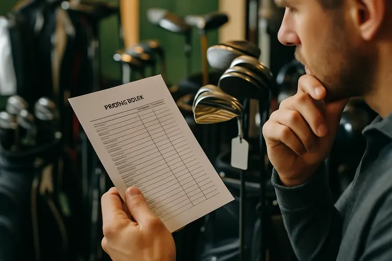 Fitter and golfer reviewing club options beside a launch station
